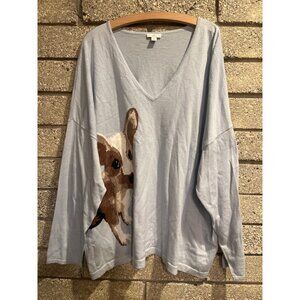 J. Jill Womens 3X V-Neck Sweater With Corgi Design